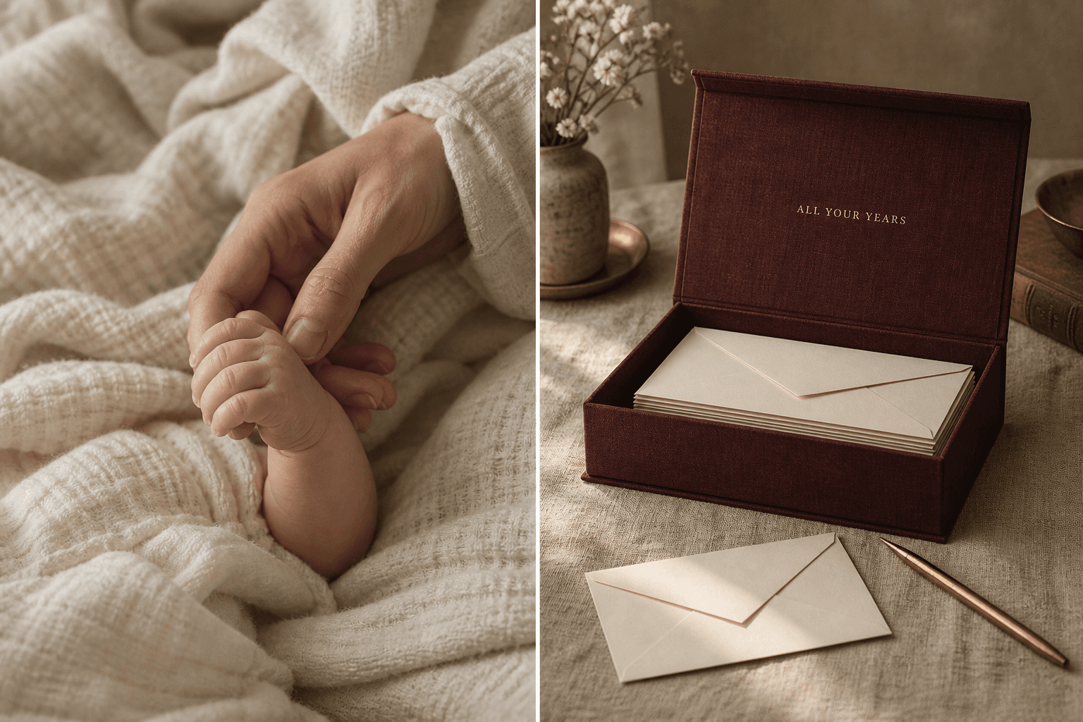 The oxblood linen heirloom box filled with ivory letters